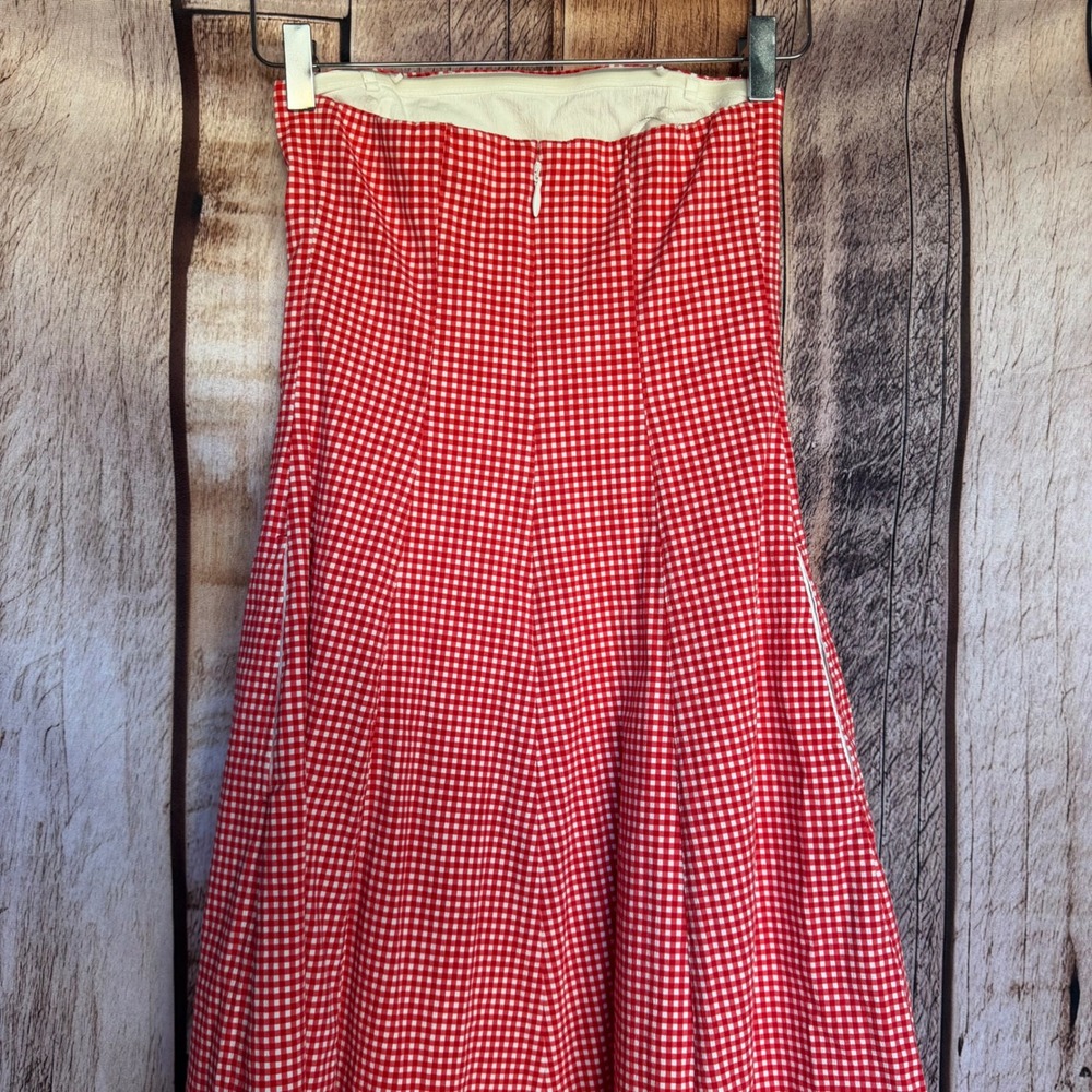 Abercrombie & Fitch Strapless Dress Gingham Midi Cottagecore Picnic Red White XS - Picture 4 of 7